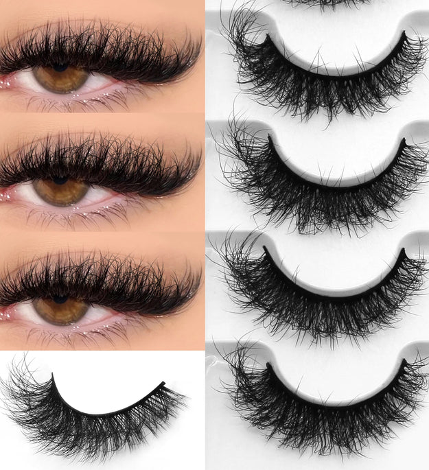 GROINNEYA Fake Lashes Fluffy Cat Eye Lashes 8D Fluffy Volume False Eyelashes D Curl Dramatic Thick Full Strip Faux Mink Lashes