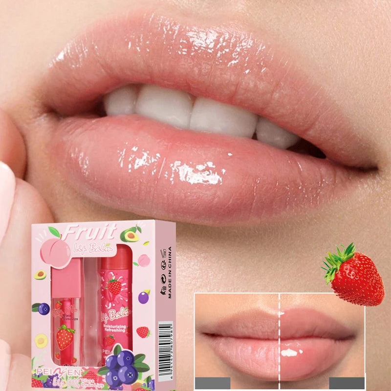 Fruit lip oil set, lasting moisturizing and nourishing lipstick, long-term lip care, Christmas gift for girls