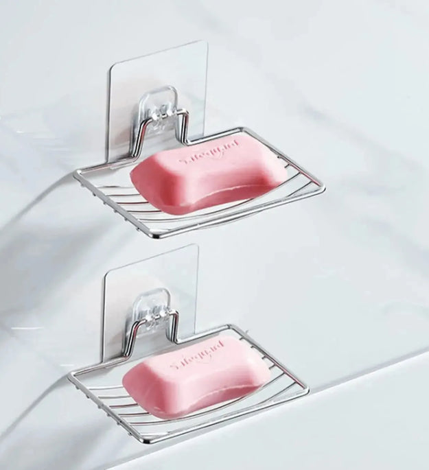 1pc Stainless Steel Soap Rack Soap Box Light Luxury Shelf Punch-free Nail-free Bathroom Single Layer Drain Wall Hanging