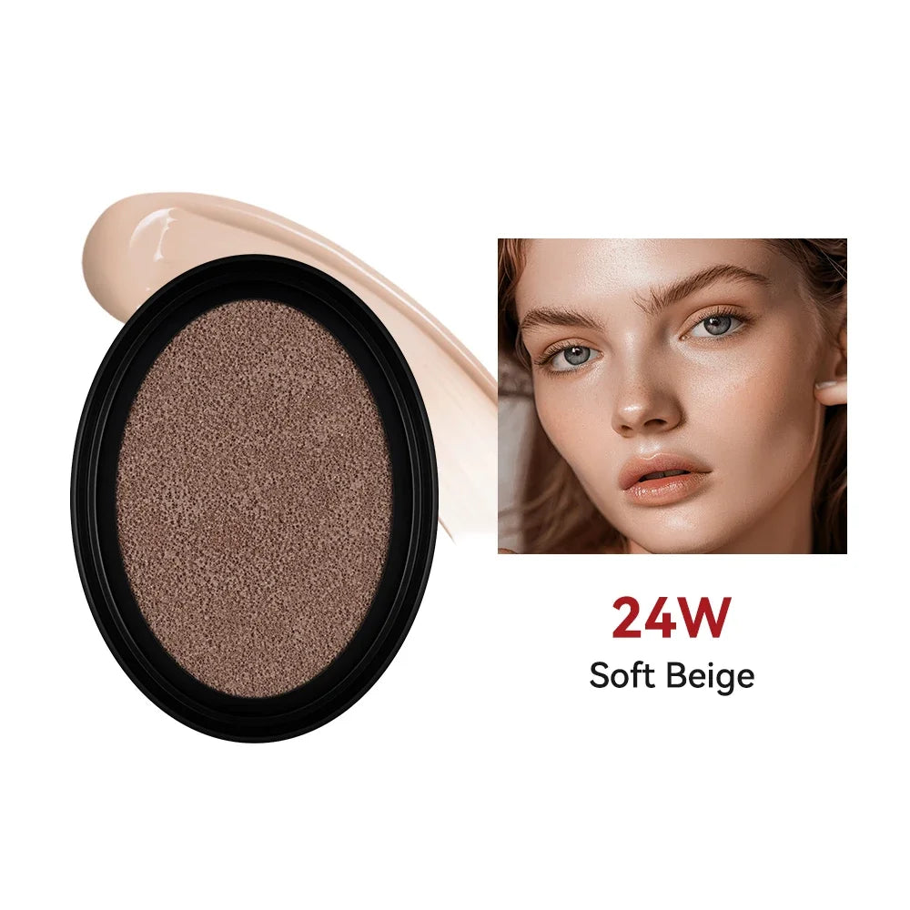 Cushion Refill Foundation Waterproof Semi-Matte Red Finish 72-Hour Wear Long-Lasting Buildable Coverage Sun Protection Makeup
