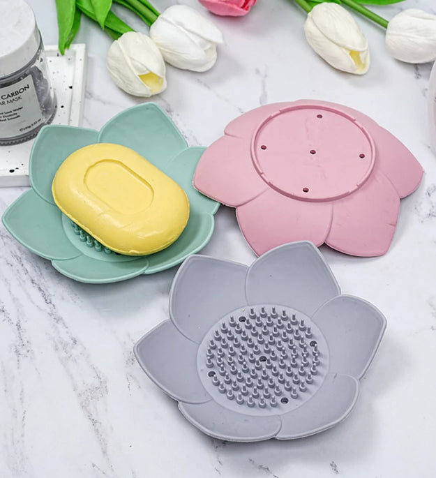 1pcs Bathroom Soap Box Lotus Design Soap Holder Silicone Soap Box Drain Box Bathroom Accessories