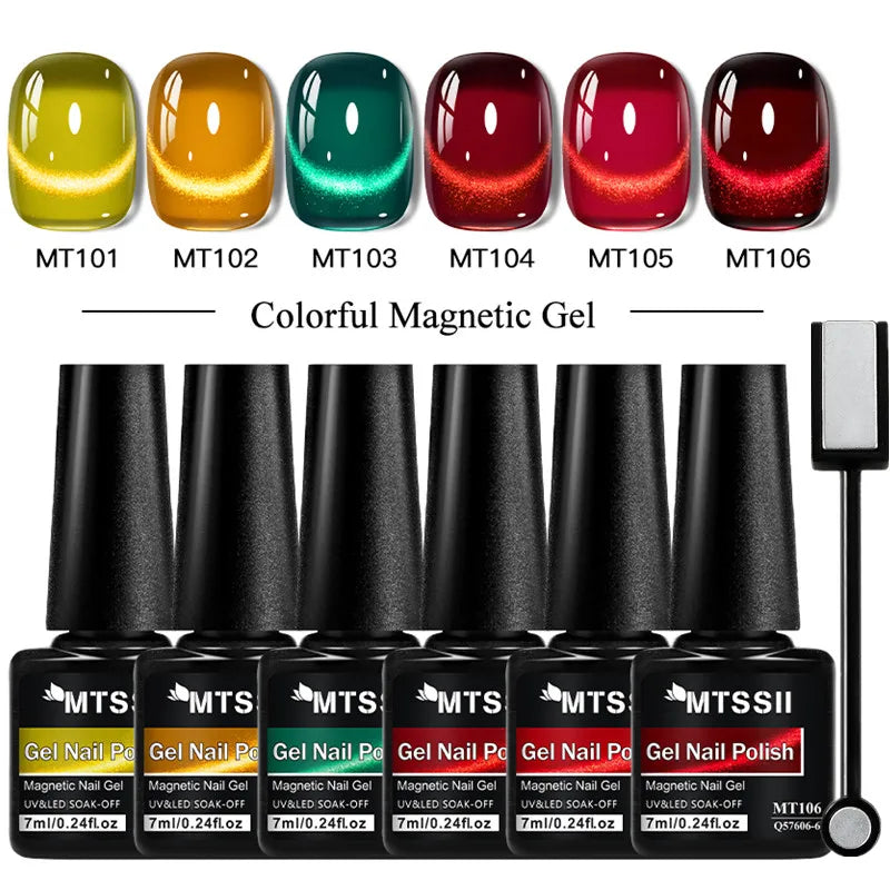 7pcs Red Green Cat Magnetic Gel Nail Polish Set For Christmas Nails Semi Permanent Cat Eye UV Gel Varnish Soak Off Nail Supplies