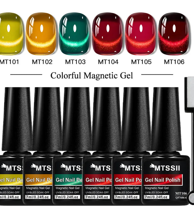 7pcs Red Green Cat Magnetic Gel Nail Polish Set For Christmas Nails Semi Permanent Cat Eye UV Gel Varnish Soak Off Nail Supplies