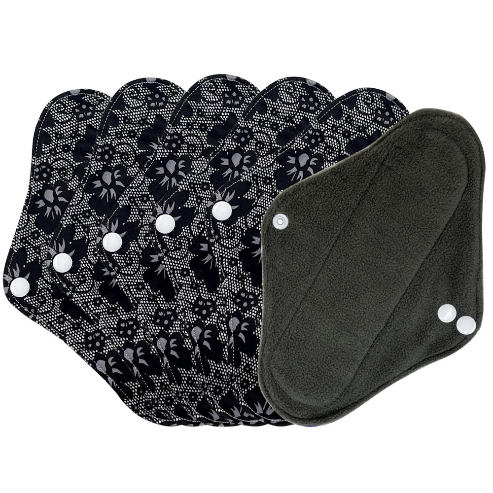 Washable Sanitary Napkins for Women, Reusable Menstrual Pads, Light Flow Panty Liners, Bamboo Charcoal, Small Size, 6Pcs