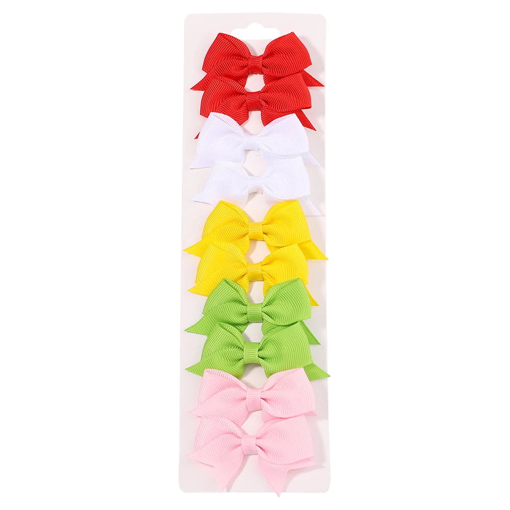 10Pcs/Set New Cute Solid Ribbon Bowknot Hair Clips for Baby Girls Handmade Bows Hairpin Barrettes Headwear Kids Hair Accessories - BlissFully