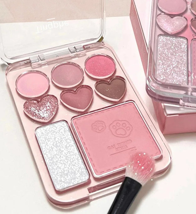 8-Color Pink Orange Eyeshadow Palette Facial Blusher Highlighter Brightening Lasting Heart-shaped Eye Shadow Makeup Cosmetics