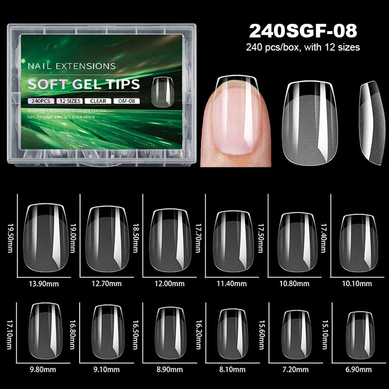 Luxury False Nail Tips Soft Gel Fingertip Semi-matte Capsules Almond French Coffin Full Cover Artificial Fake Nails Extension