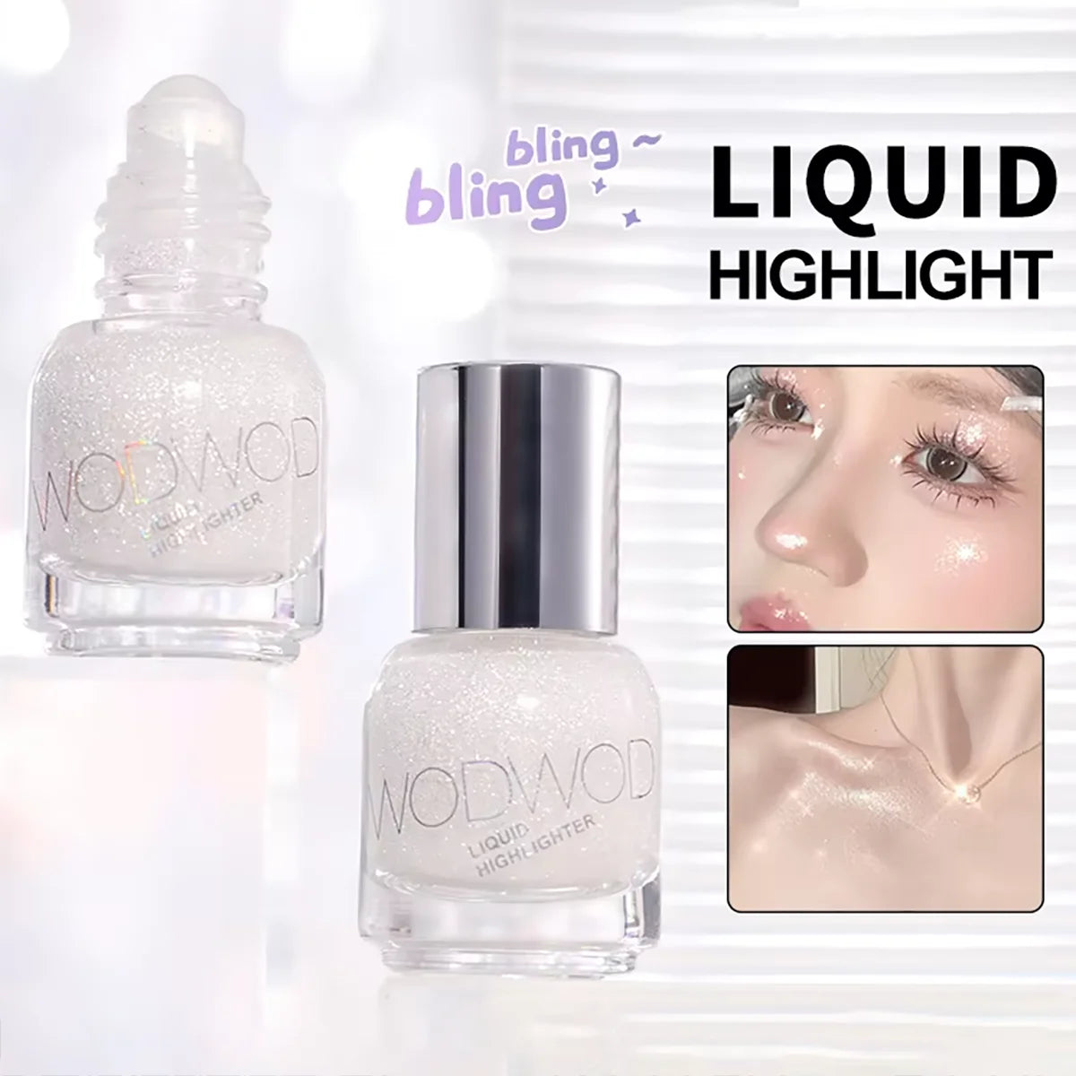WODWOD Face Brightening Cream, Glitter Highly Saturated Liquid Highlighter, Bright Color Face Contour Makeup Highlighting ﻿