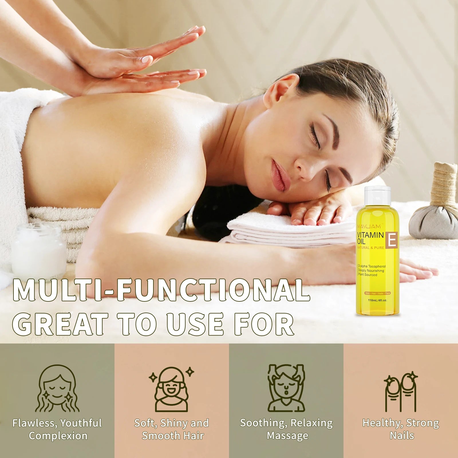 MAYJAM 118ml 236ml Pure & Natural Vitamin E Oil for Skin Hair Nails & Face Care Deeply Nourishing Moisturizing Massage Oil - BlissFully