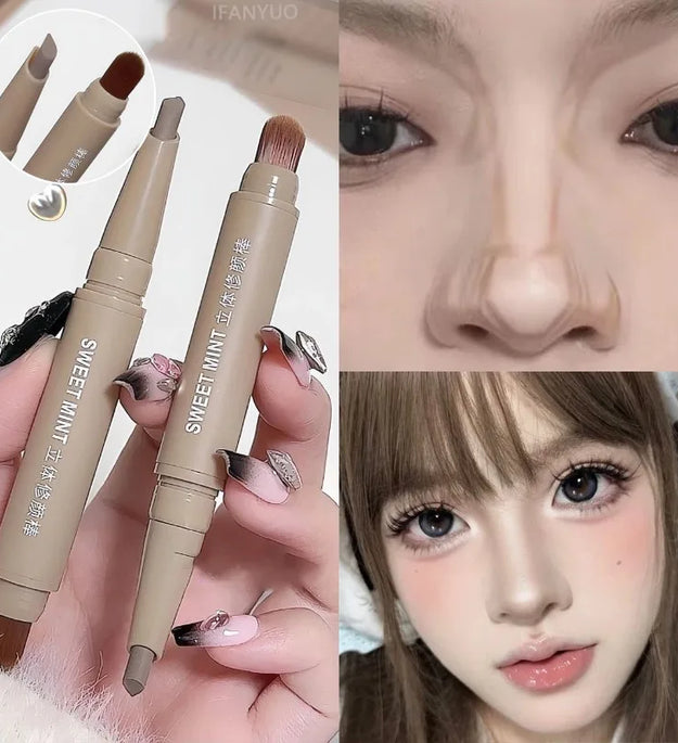 Contour Pen Double Head Bronzer Stick with Brush Nose Shadow Cream Contouring Pen Waterproof Natural Sculpting Makeup Cosmetics