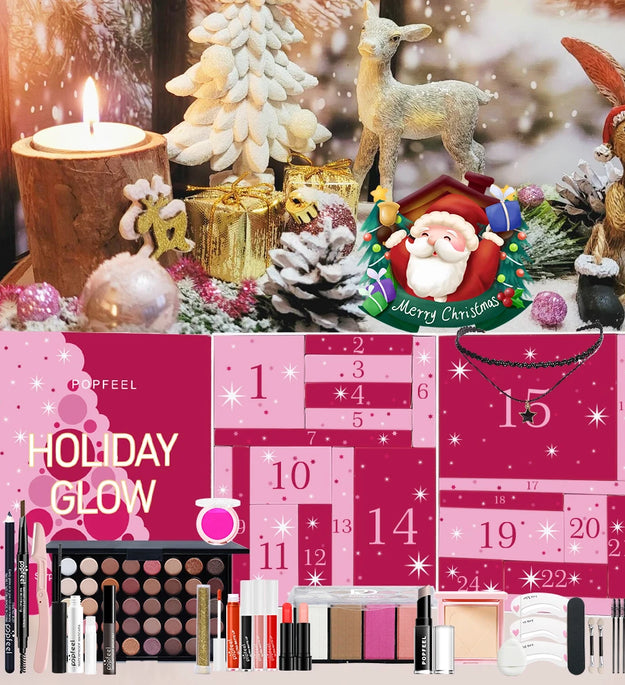 POPFEEL 24-Piece Christmas Surprise Countdown Gift Box Set - Perfect for Gifting Makeup, Accessories, and Mystery Boxes for Moms