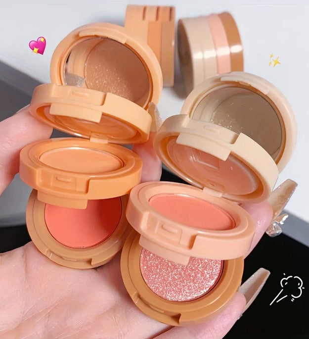 3-in-1 Makeup Palette, Matte & Pearlescent Texture Glitter Blush Highlighter Contouring 3-layer Palette