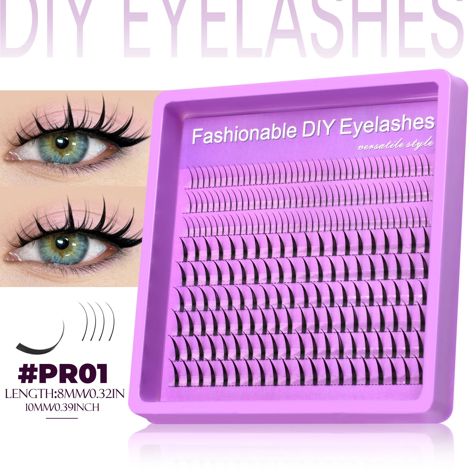 LASVIREY Fluffy Lash Clusters DIY Spiky Cluster Lashes Mixed Tray Individual Lashes Extension Natural Thick Faux Mink Lashes