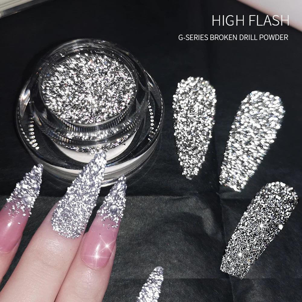 1box Shiny Reflective Diamond Nail Glitter Powder Silver Holographic Micro Drill Dazzling Crystal Gel Polish Manicure Pigment Du