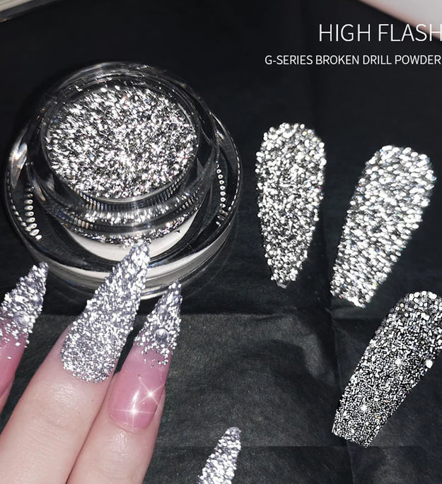 1box Shiny Reflective Diamond Nail Glitter Powder Silver Holographic Micro Drill Dazzling Crystal Gel Polish Manicure Pigment Du