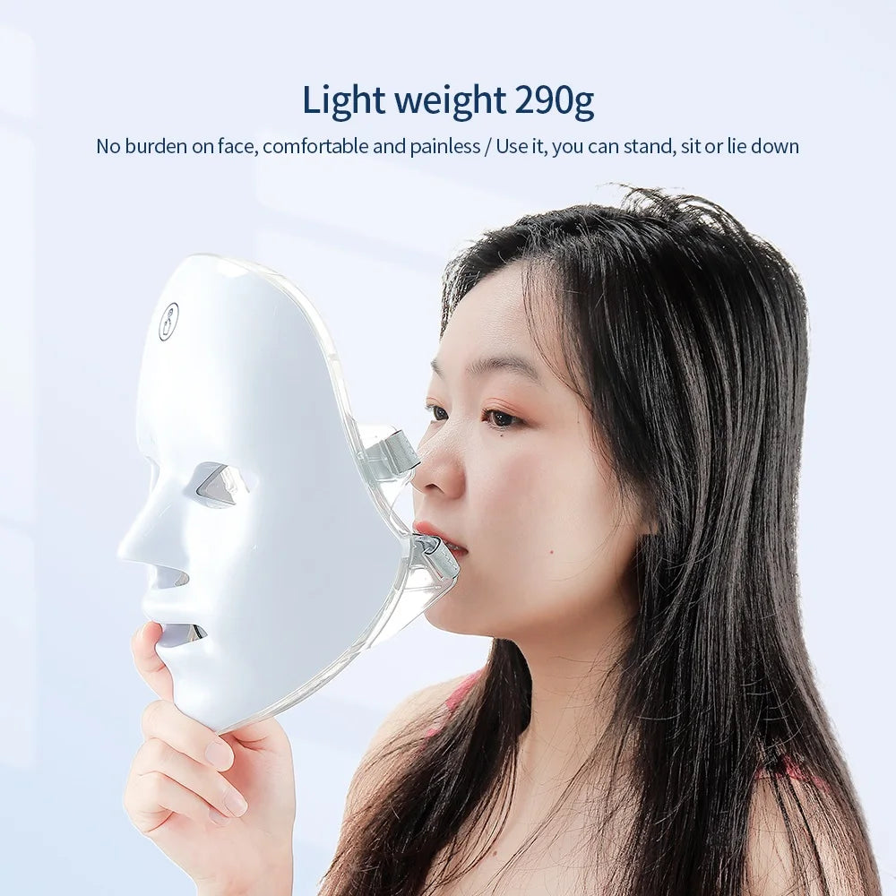Wireless 7 Colors LED Face Beauty Machine Photon Facial Neck Skin Tighten Rejuvenation Facial Neck Mask - BlissFully