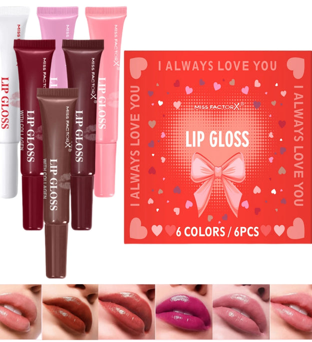 6pcs/box 6-color lip gloss set Unique gift set Long-lasting moisturizing Glossy lip color Valentine’s Day gift Thanksgiving gift