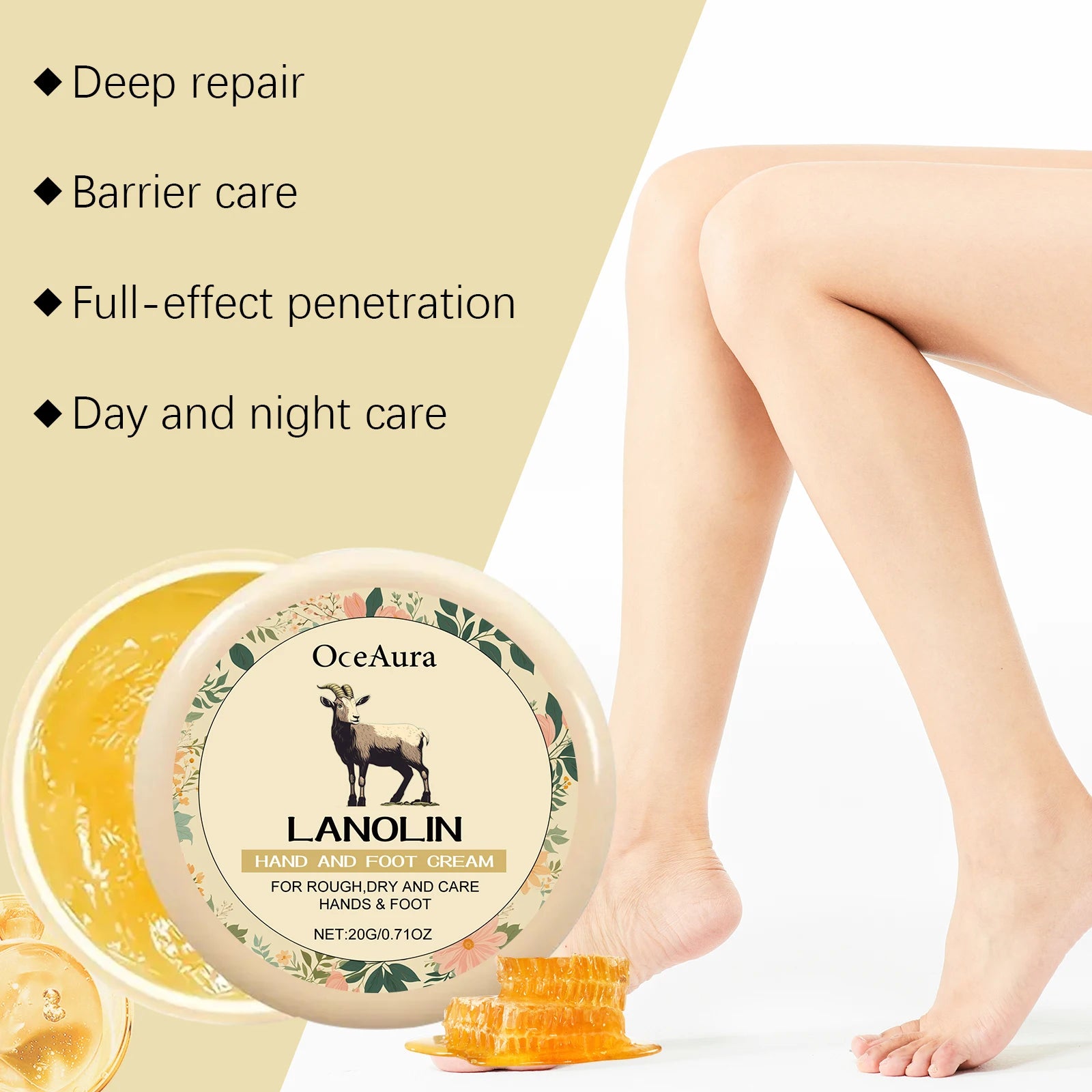 Lanolin Hand Foot Cream Deep Moisturizing Exfoliates Removes Dead Skin Softens Hands Anti-Crack Non-Greasy Hydration Cream