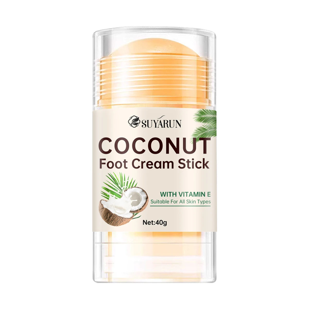 SUYARUN Coconut Foot Balm Stick for Cracked Heels Repair, Moisturizing Heel Care, Hydrating & Portable Dry Skin Treatment.