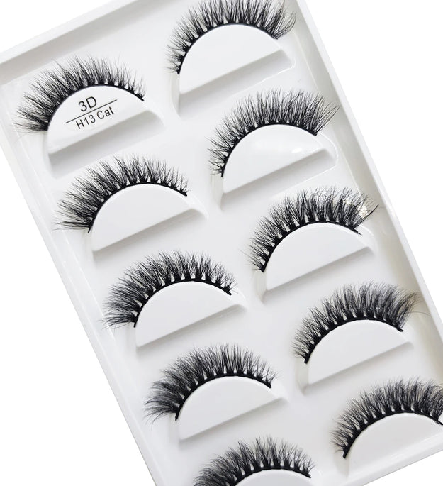 New 5 Pairs Natural 3D False Eyelashes Makeup Mink Eyelash Fake Eye Lashes Faux Cils Make Up Beauty Maquillaje Tools H13 Cat