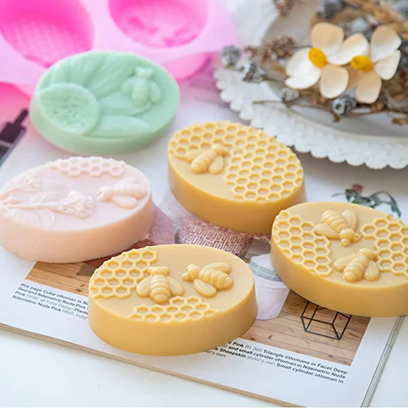 Honeycomb Soap Mold 3D Bumble Bee Stamp For Handmade Lotion Bars Honeybee Wax Melts Bath Bomb Chocolate Dessert Decoration Tools