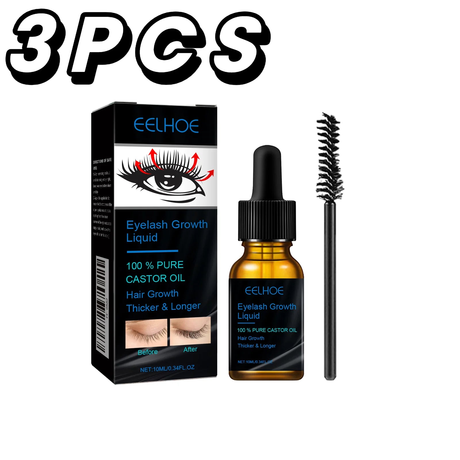 Castor Oil Eyelash Growth Serum With Brush Multipurpose Hair Eyebrow Eyelash Growth Thick Essence Nourishing Moisturize Liquid