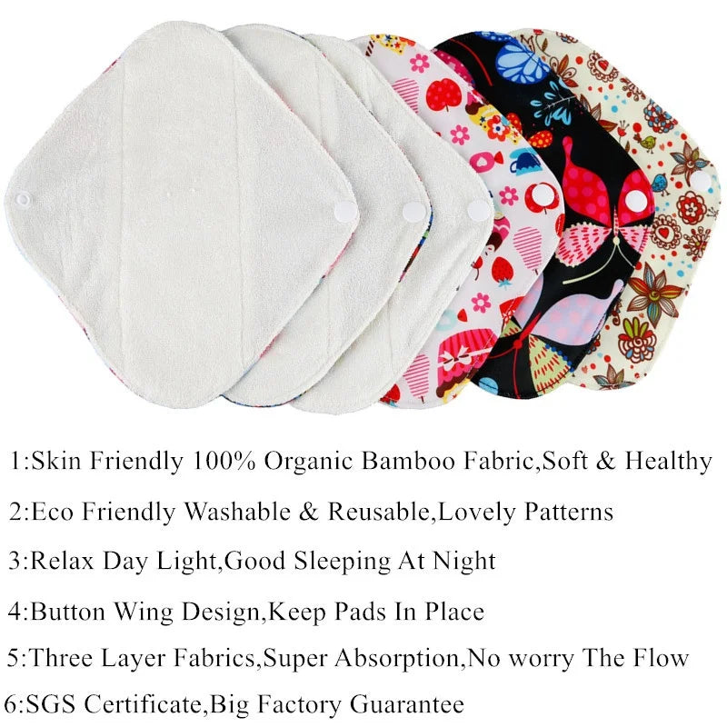 Reusable Waterproof Bamboo Fiber Pads Menstrual Cloth Sanitary Pads Feminine Maternity Hygiene Panty Liner