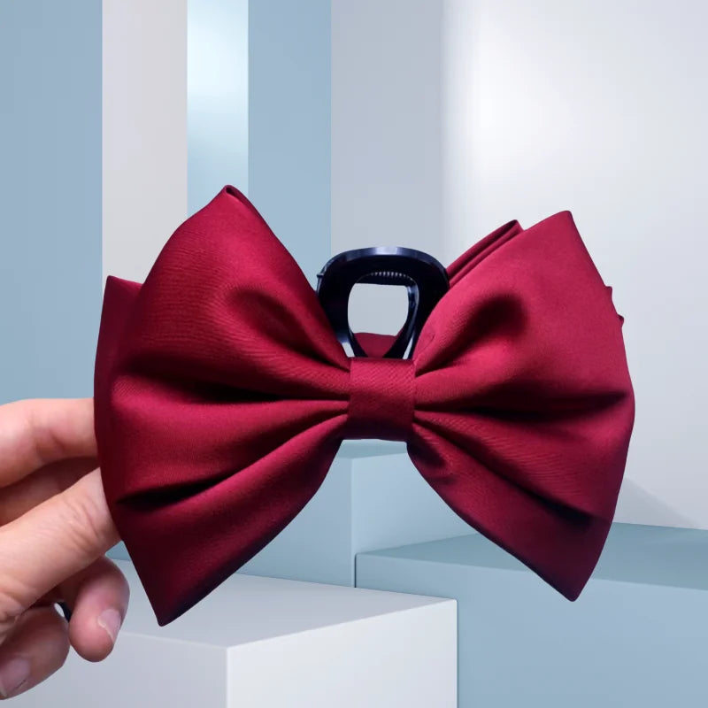 FENGCHE Bow Hairclaw Elegant Temperament Satin Grab Hair Accessories Shark Clip on The Back of The Head Hair Claw Clip