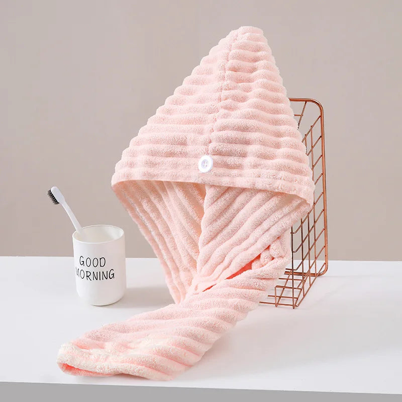 1Pcs Microfiber Quick-dry Hair Towel Cap with Button Super Absorption Bath Hat Fast Drying Hair Drying Wrap Hat Towel for Women