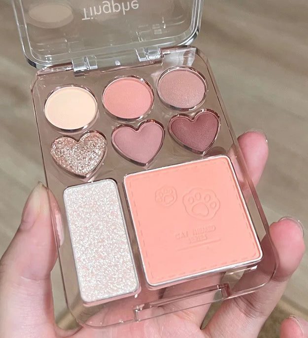 8-Color Pink Orange Eyeshadow Palette Facial Blusher Highlighter Brightening Lasting Heart-shaped Eye Shadow Makeup Cosmetics