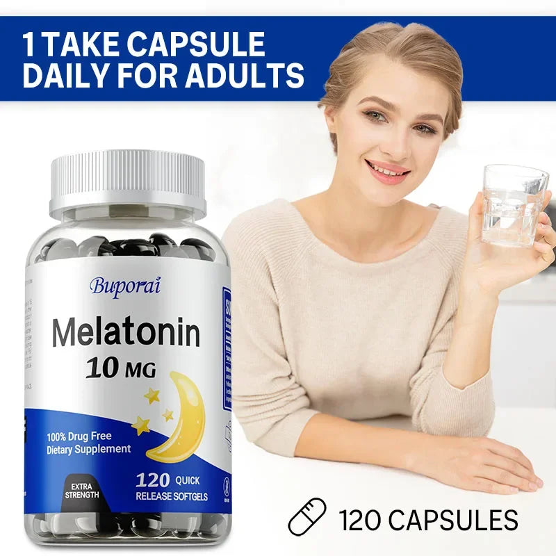 Buporai Melatonin 10mg - Adult Sleep Aid, Improves Insomnia, Relaxes Mood, Promotes Deep Sleep, Gluten Free, Non-GMO