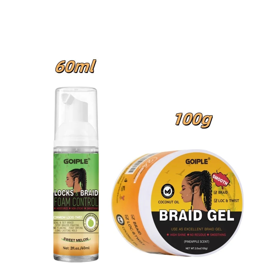 GOIPLE 60ml Braid Mousse for African Women Extra Hold Control Gel for Braiding Twist Locs High Shiny Moisturize Styling Products