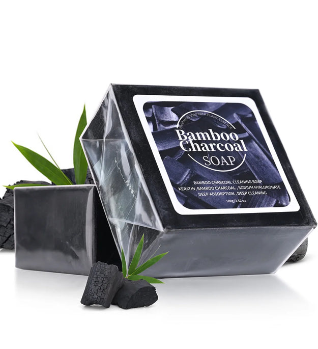 B+100G Bamboo Charcoal Powder Deep Cleansing Soap Plant Oil Soap Keratin Protein Men's Bath and Face Wash Handmade Soap