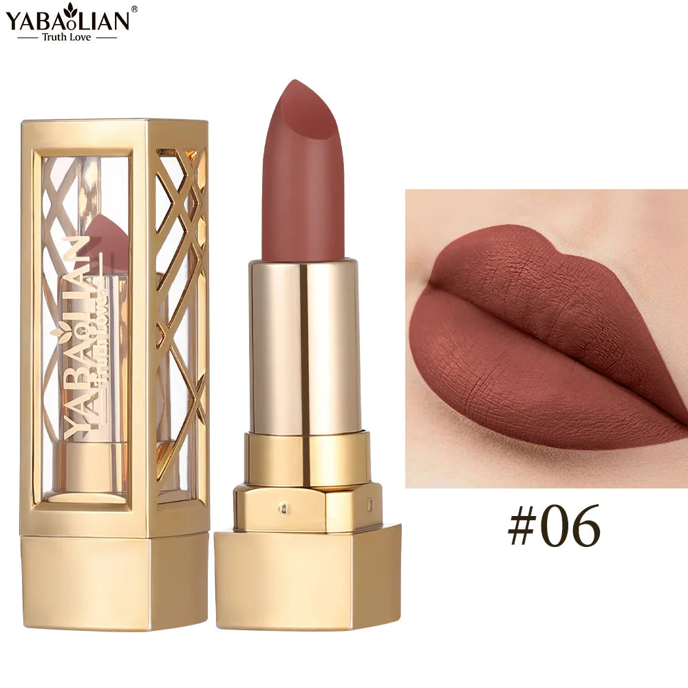 Hollow Carved Lipstick Pearlescent Glitter Velvet Shiny Red Brown Waterproof Lasting Nude Pink Luxurious Sparkling Lip Gloss