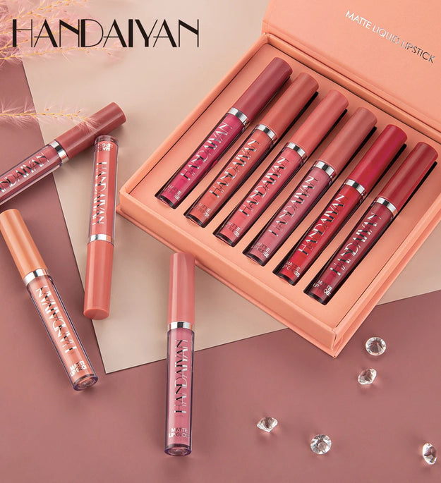HANDAIYAN Set of 6 NonStick Cup Liquid lipstick , Long-Lasting Lip Gloss Gift Box – Matte Finish Lip Gloss, Resistant to Fading