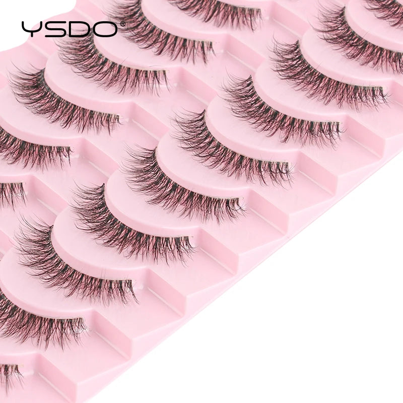 YSDO Natural Mink Eyelashes 3/6/10 Pairs Wispy Faux 3D Mink Lashes Short Fluffy Half False Eyelash Makeup Tools Cat Eye Lashes