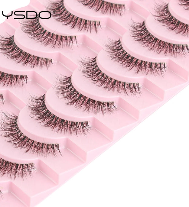 YSDO Natural Mink Eyelashes 3/6/10 Pairs Wispy Faux 3D Mink Lashes Short Fluffy Half False Eyelash Makeup Tools Cat Eye Lashes