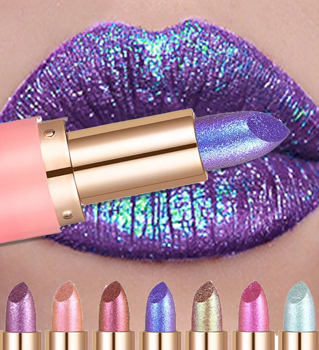 Metallic Violet Chameleon Lipstick Color Changing Matte Glitter Diamond Lipstick Waterproof Pearl Shine Lip Gloss Sexy Makeup